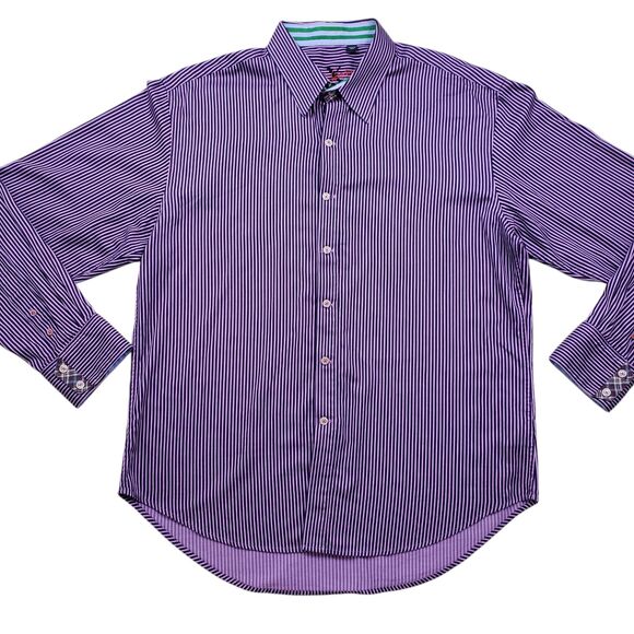 Robert Graham X Shirt Mens 2XL Purple Striped Button Up Flip Cuff Long Sleeve - Picture 2 of 12